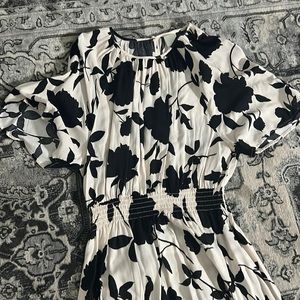 H&M floral cream and black maxi short sleeve dress